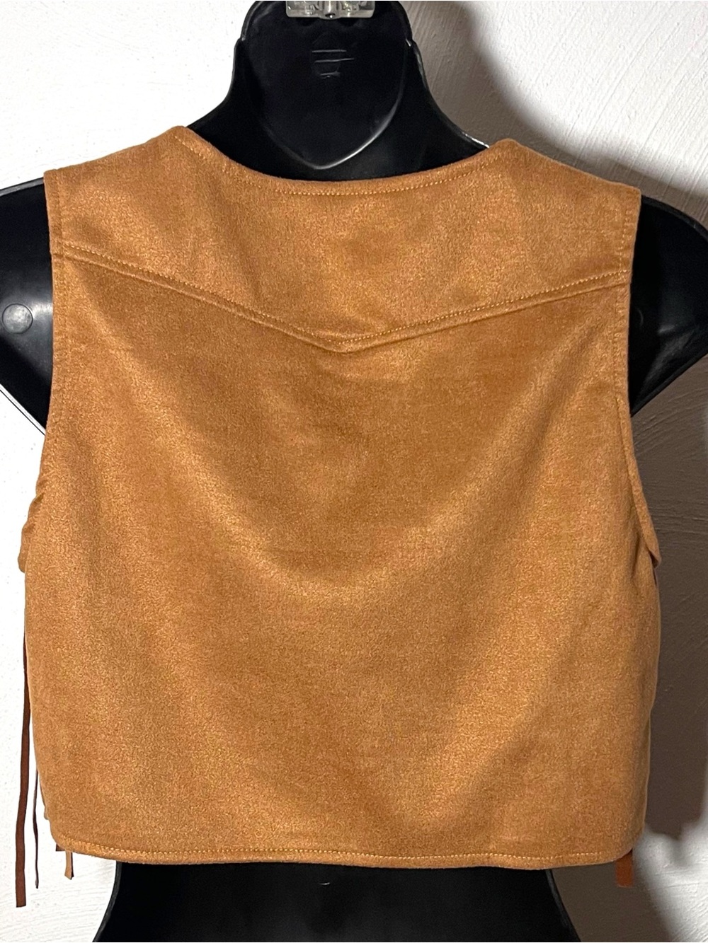 Fringe Faux Suede Cropped Vest - Brown Size Small - Picture 4 of 14